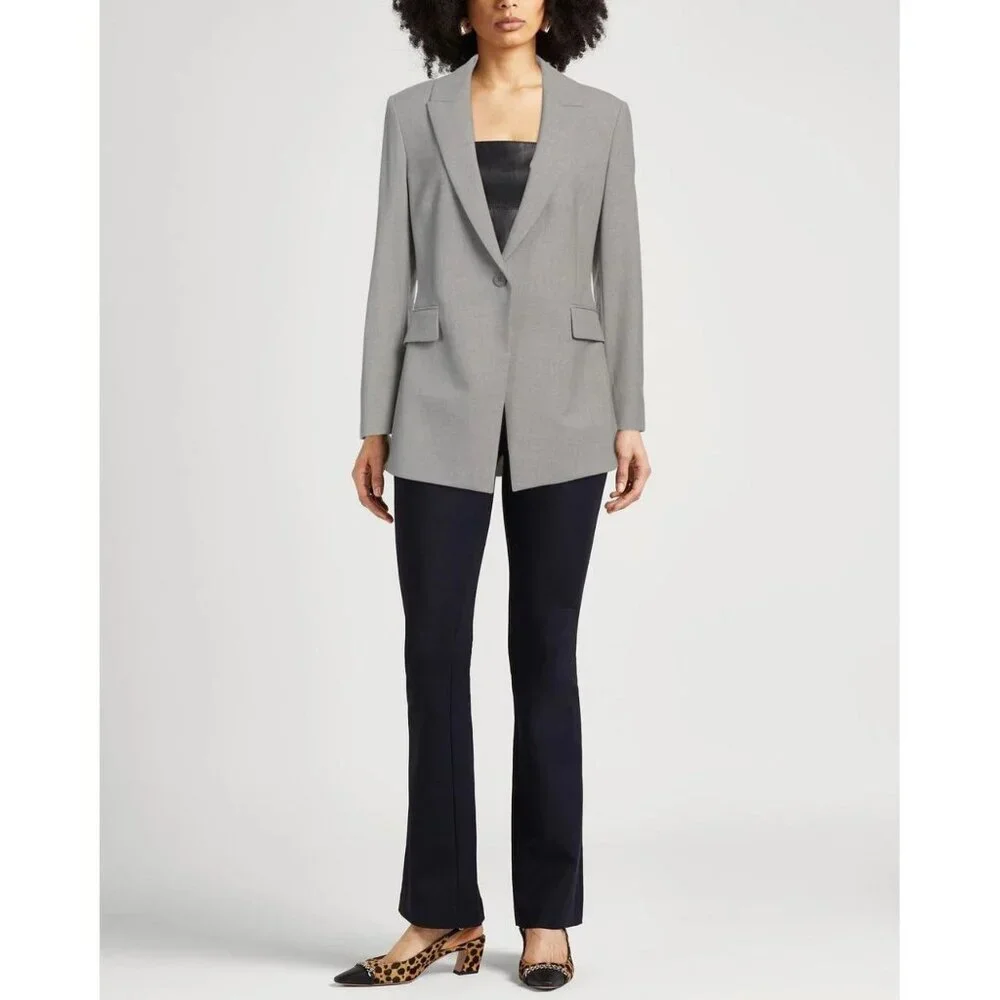 Theory Women's Gray Virgin Wool Blend One Button Blazer Size 4 - 23359 - Picture 2 of 9